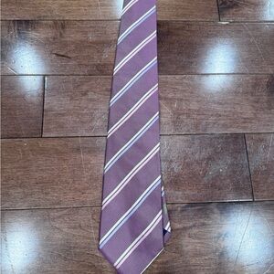 Salvatore Ferragamo Purple Striped Silk Tie with Cream and Light Blue Accents